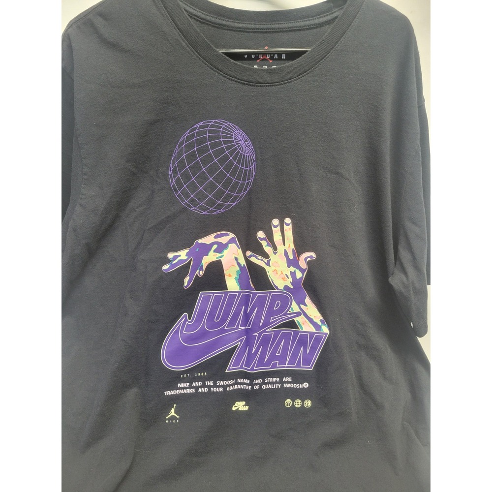 Jordan Jumpman Graphic T-Shirt Mens XXL Black Purple Globe Basketball Tee